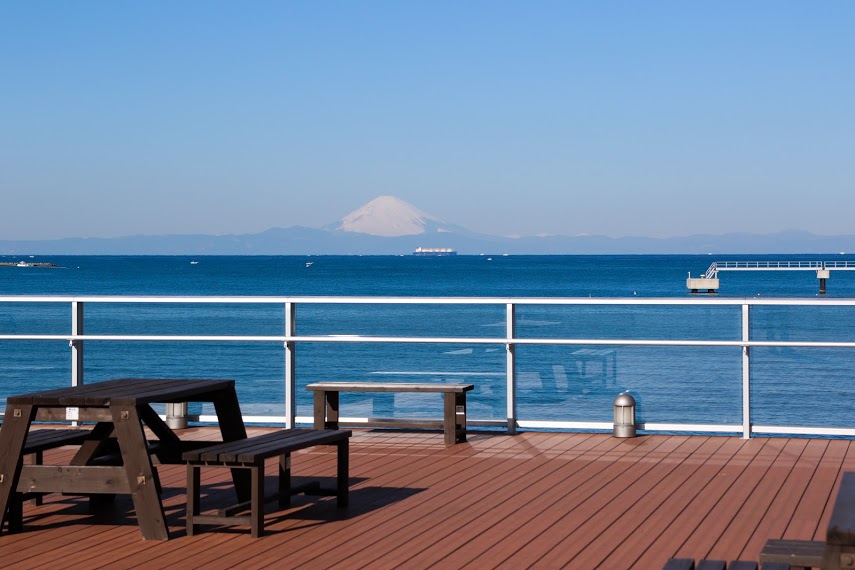 海の向こうには富士山